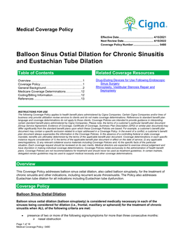 Balloon Sinus Ostial Dilation for Chronic Sinusitis and Eustachian Tube Dilation