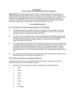 CHAPTER 83 COLLECTION and PRESERVATION of EVIDENCE DISCUSSION: This Chapter Addresses the Function of the Hattiesburg Police D