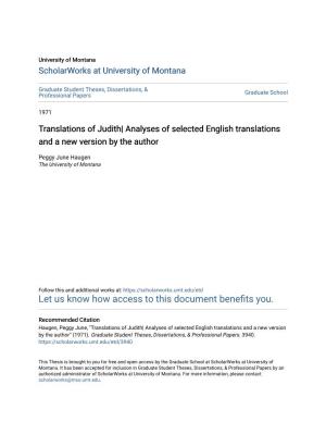 Translations of Judith| Analyses of Selected English Translations and a New Version by the Author