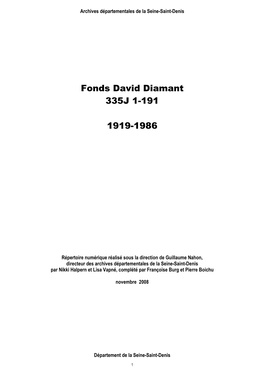 Fonds David Diamant 335J 1-191 1919-1986