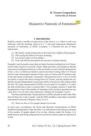 Disjunctive Numerals of Estimation