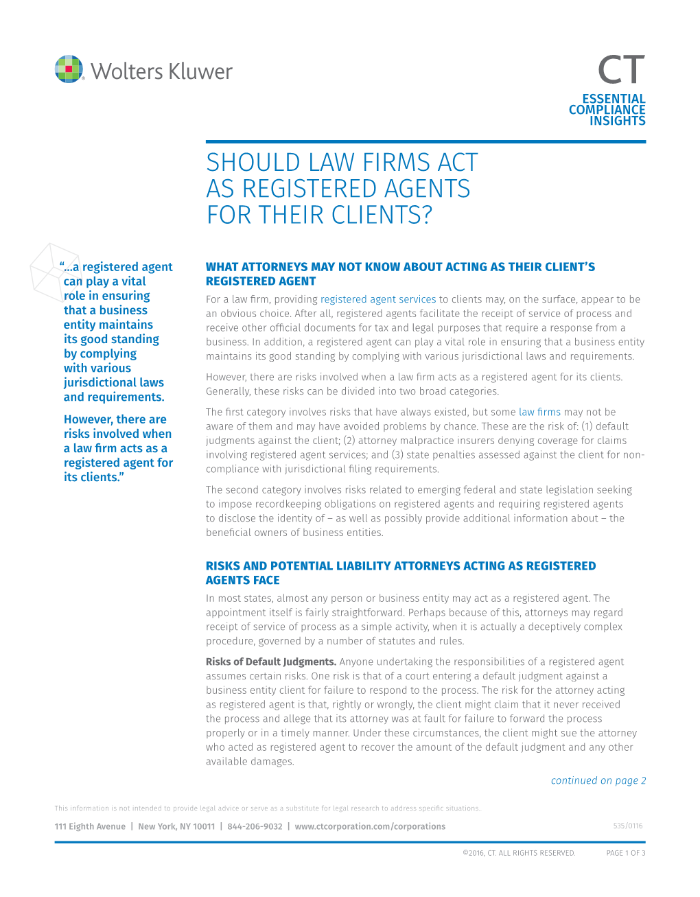 Should Law Firms Act As Registered Agents for Their Clients?