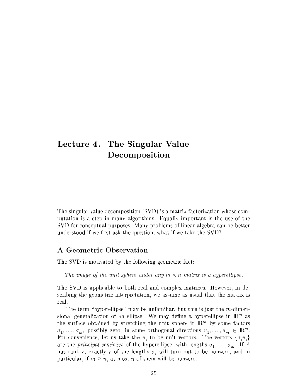 Lecture 4. the Singular Value Decomposition