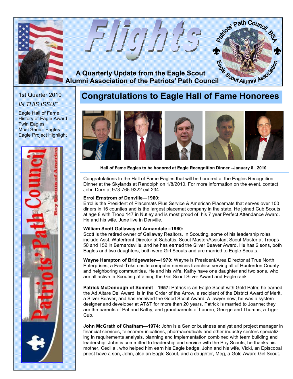 Congratulations to Eagle Hall of Fame Honorees in THIS ISSUE