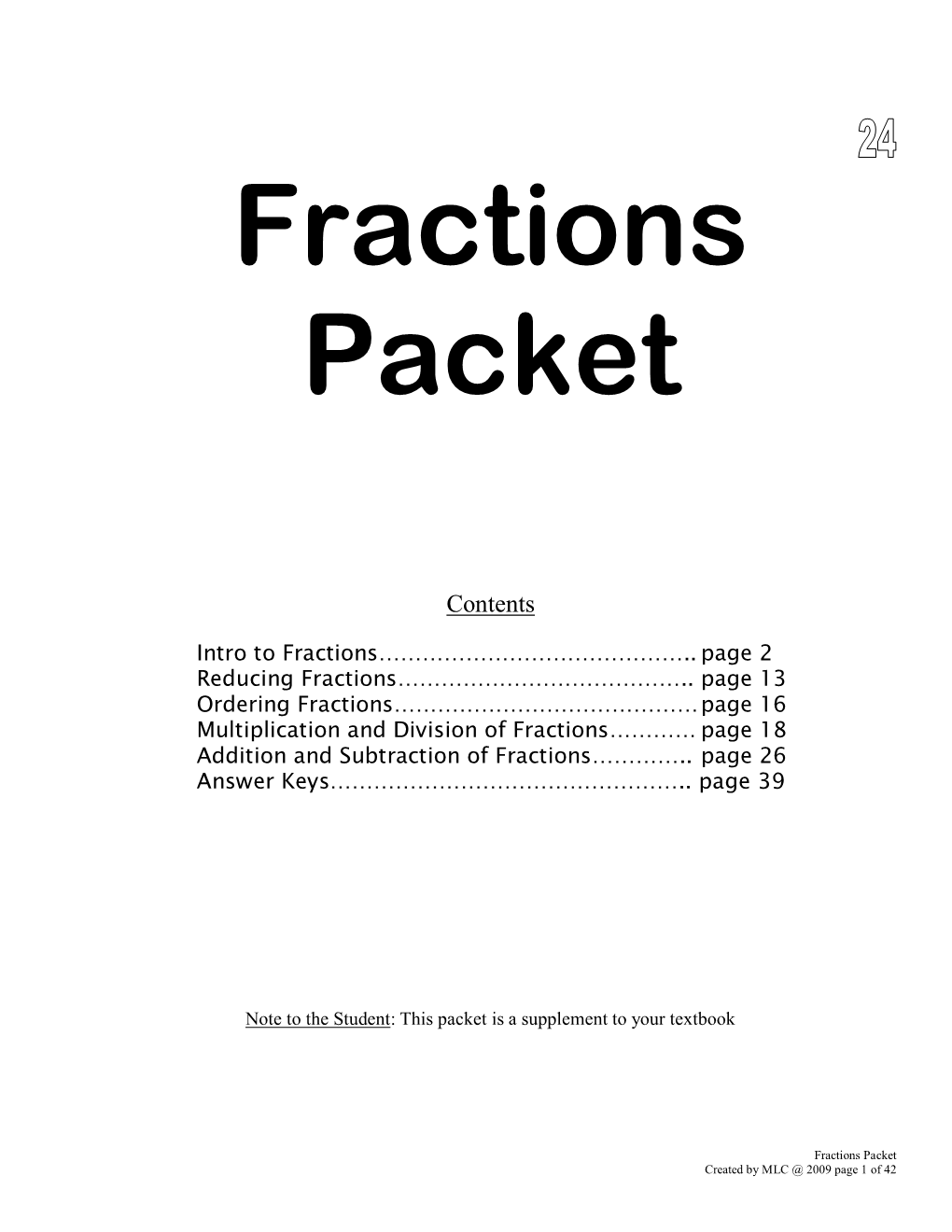 Fractions Packet