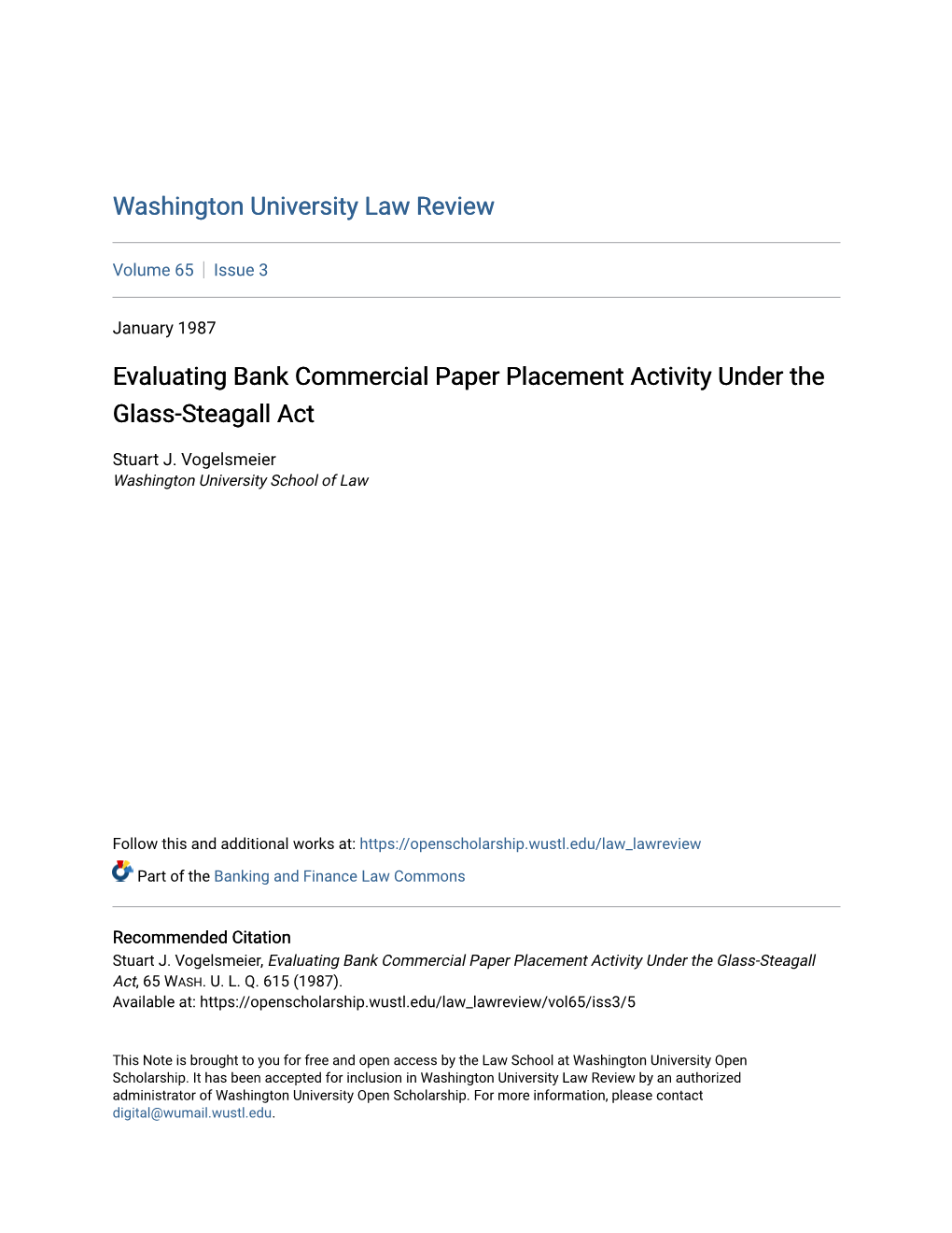 Evaluating Bank Commercial Paper Placement Activity Under the Glass-Steagall Act