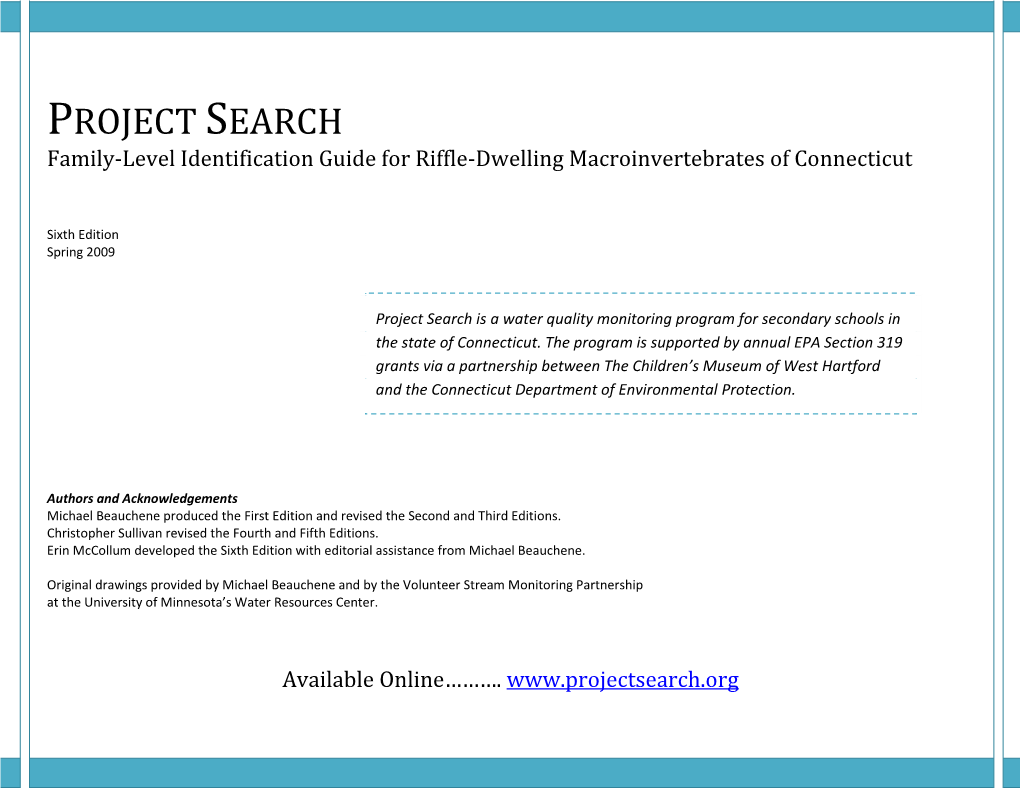 PROJECT SEARCH Family-Level Identification Guide for Riffle-Dwelling Macroinvertebrates of Connecticut
