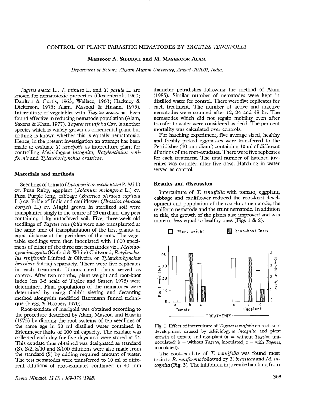 Control of Plant Parasitic Nematodes by Tagetes Tenuifolia