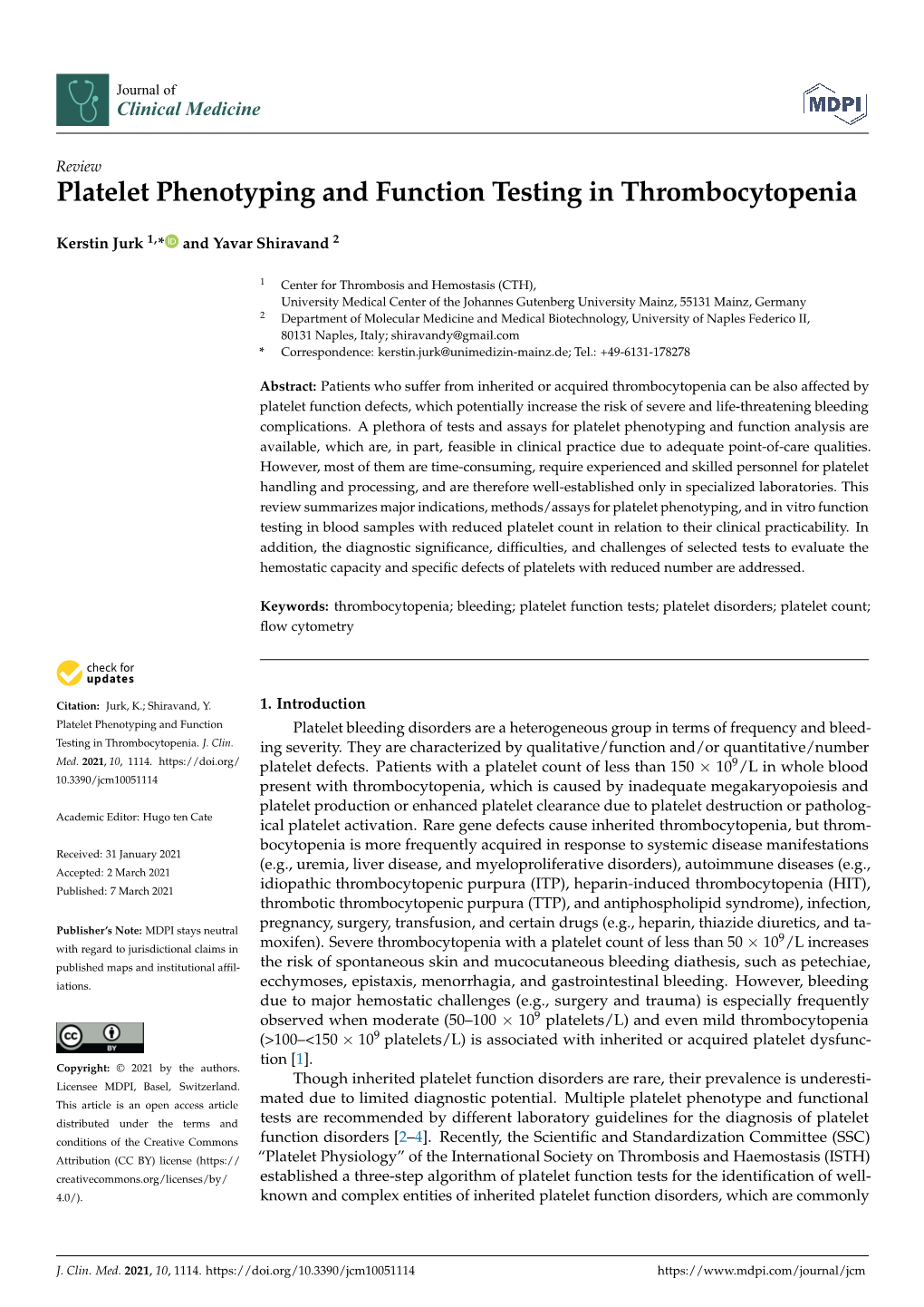 Platelet Phenotyping and Function Testing in Thrombocytopenia