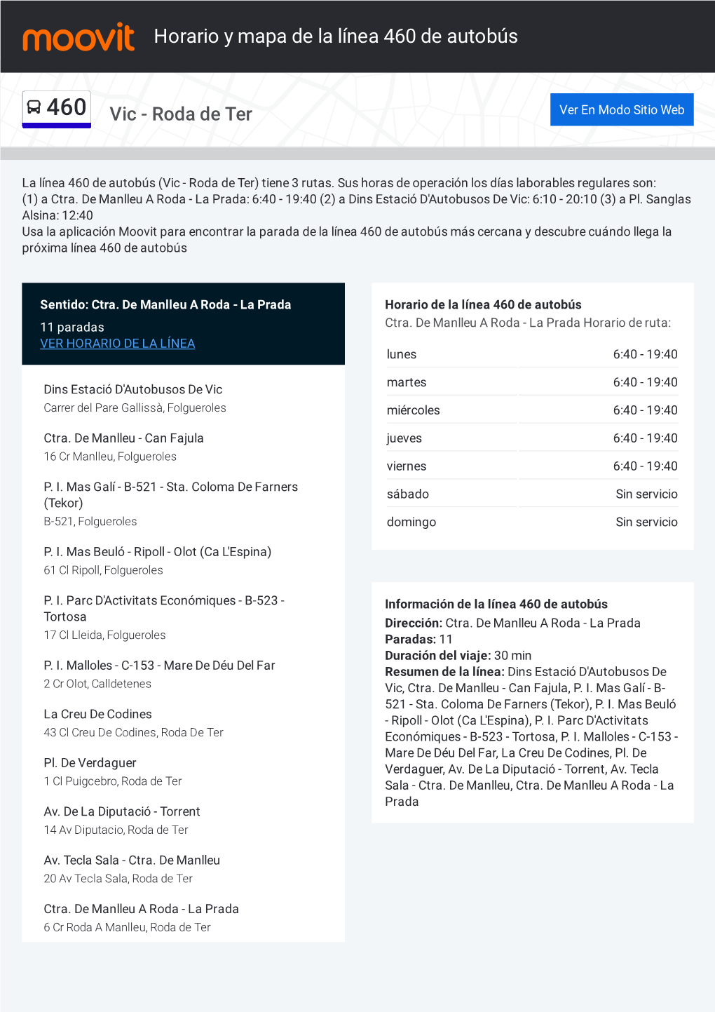 Horario Y Mapa De La Ruta 460 De Autobús