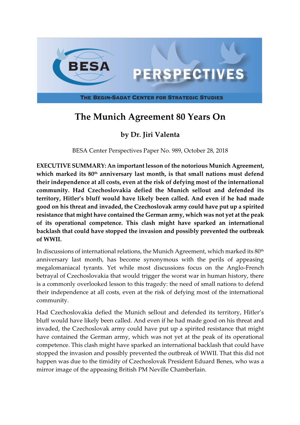 The Munich Agreement 80 Years On