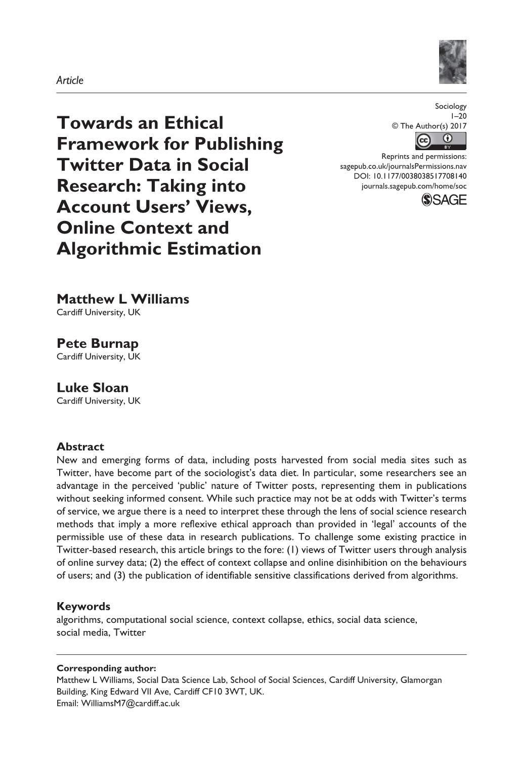 Towards an Ethical Framework for Using Social Media Data in Social Research