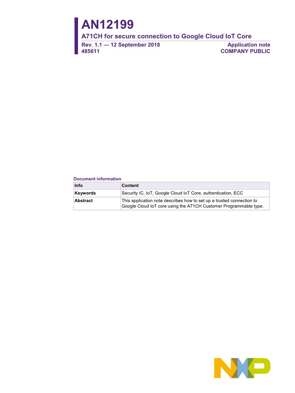 AN12199 A71CH for Secure Connection to Google Cloud Iot Core Rev