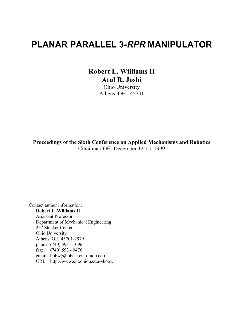 Planar Parallel 3-Rpr Manipulator