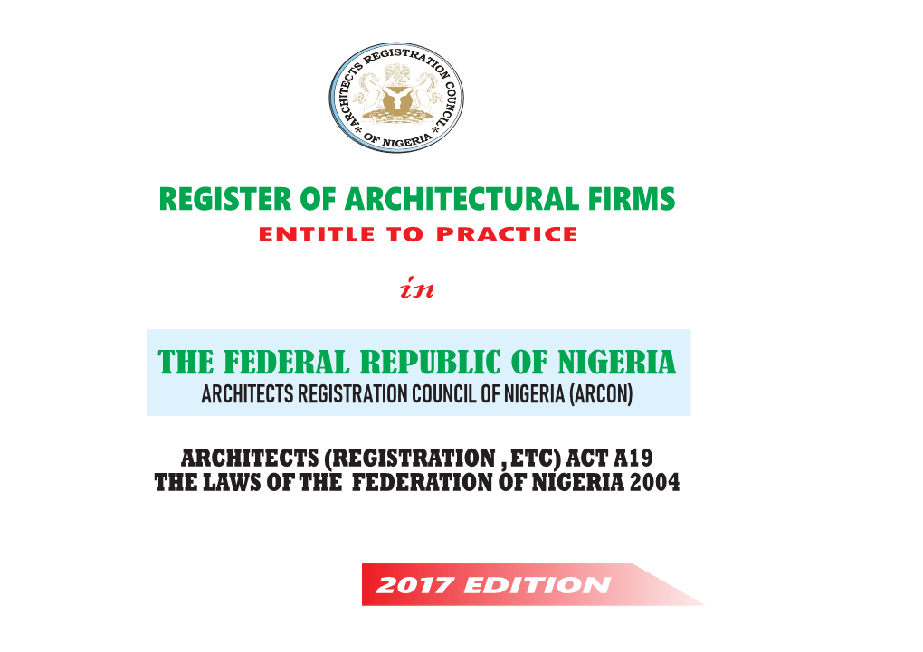 REGISTER of ARCHITECTURAL FIRMS ENTITLE to PRACTICE In