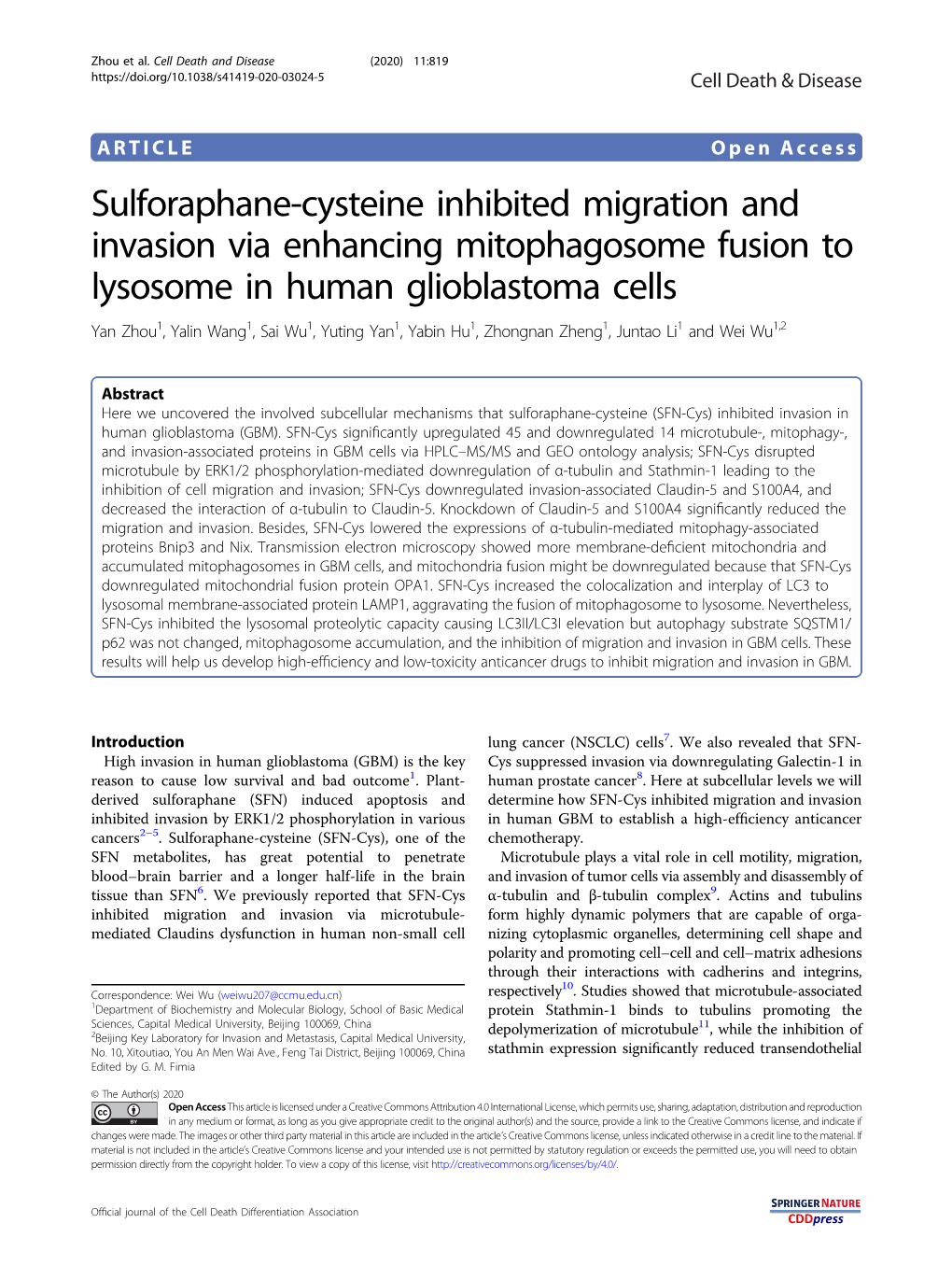 Sulforaphane-Cysteine Inhibited Migration and Invasion Via