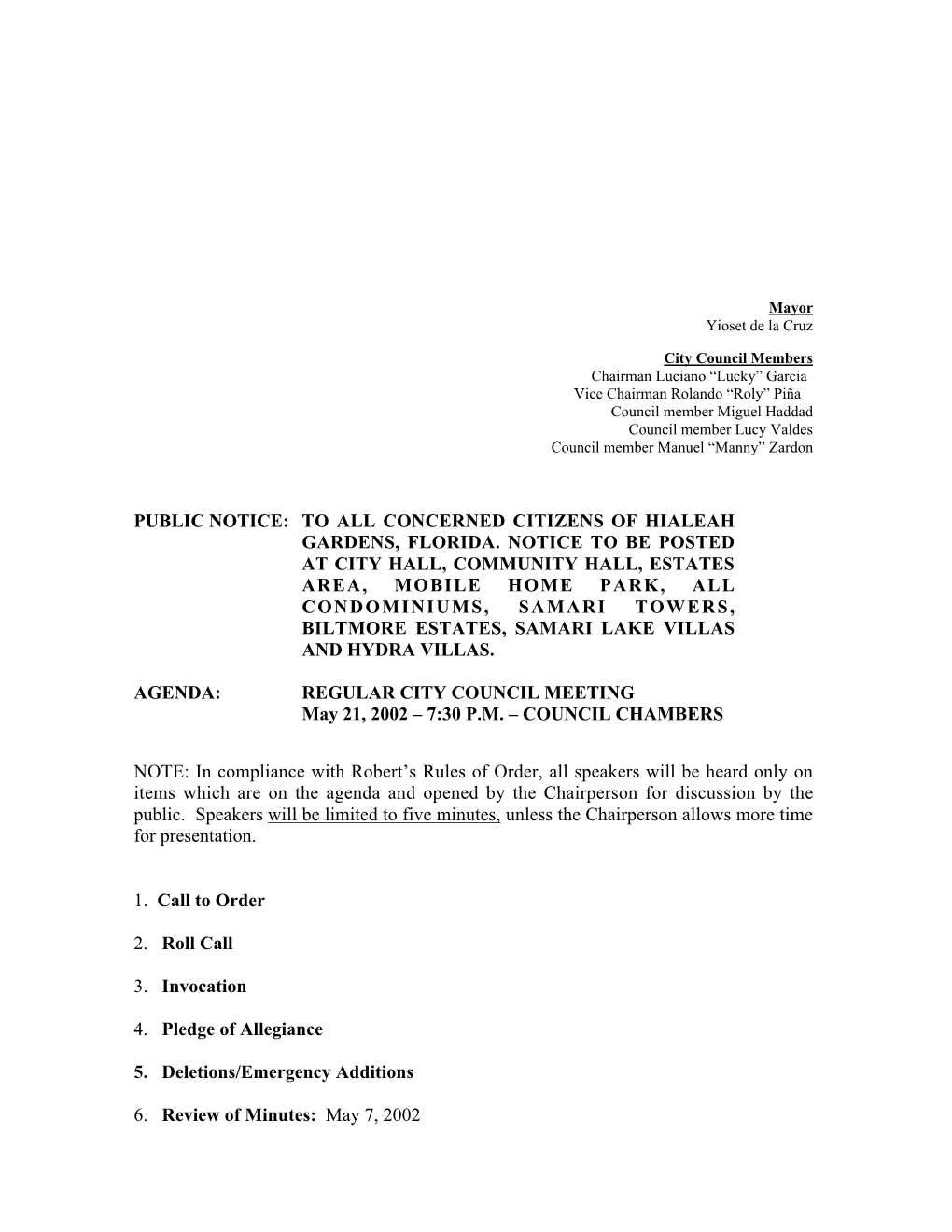 05-21-2002 City Council Agenda