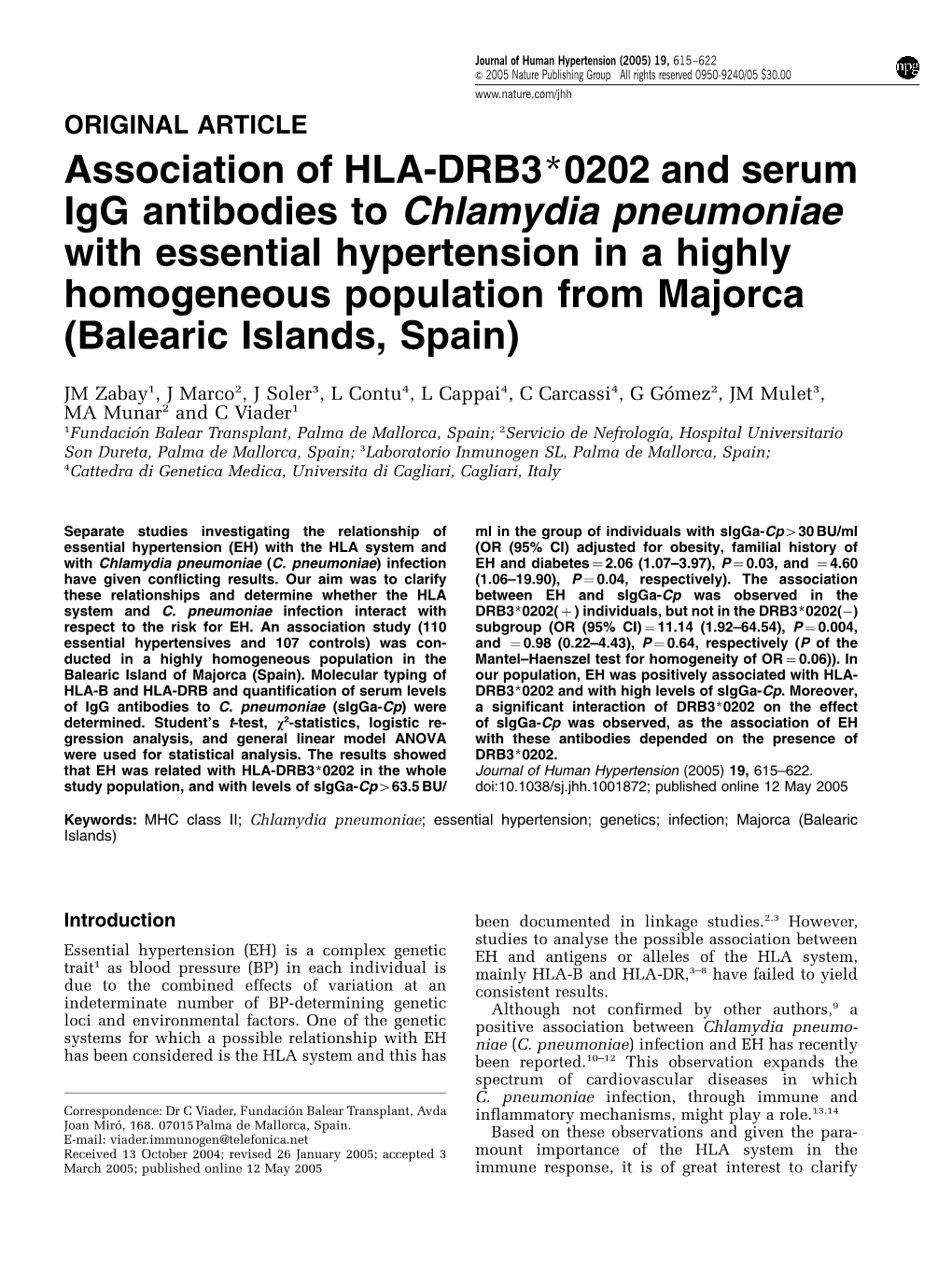 Association of HLA-DRB3* 0202 and Serum Igg Antibodies to Chlamydia