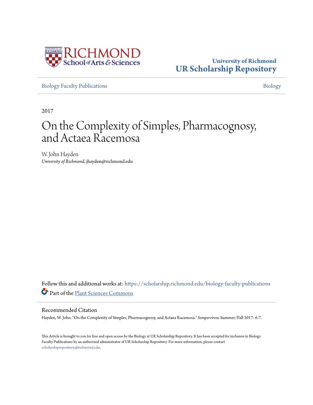 On the Complexity of Simples, Pharmacognosy, and Actaea Racemosa W
