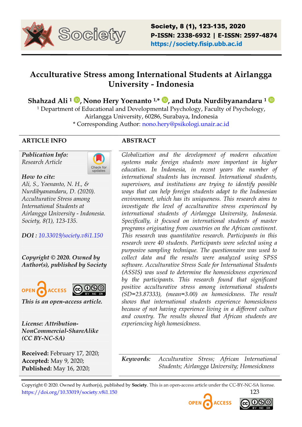 Acculturative Stress Among International Students at Airlangga University - Indonesia