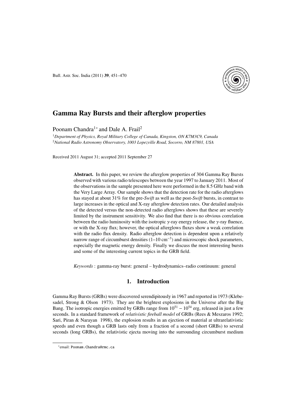 Gamma Ray Bursts and Their Afterglow Properties