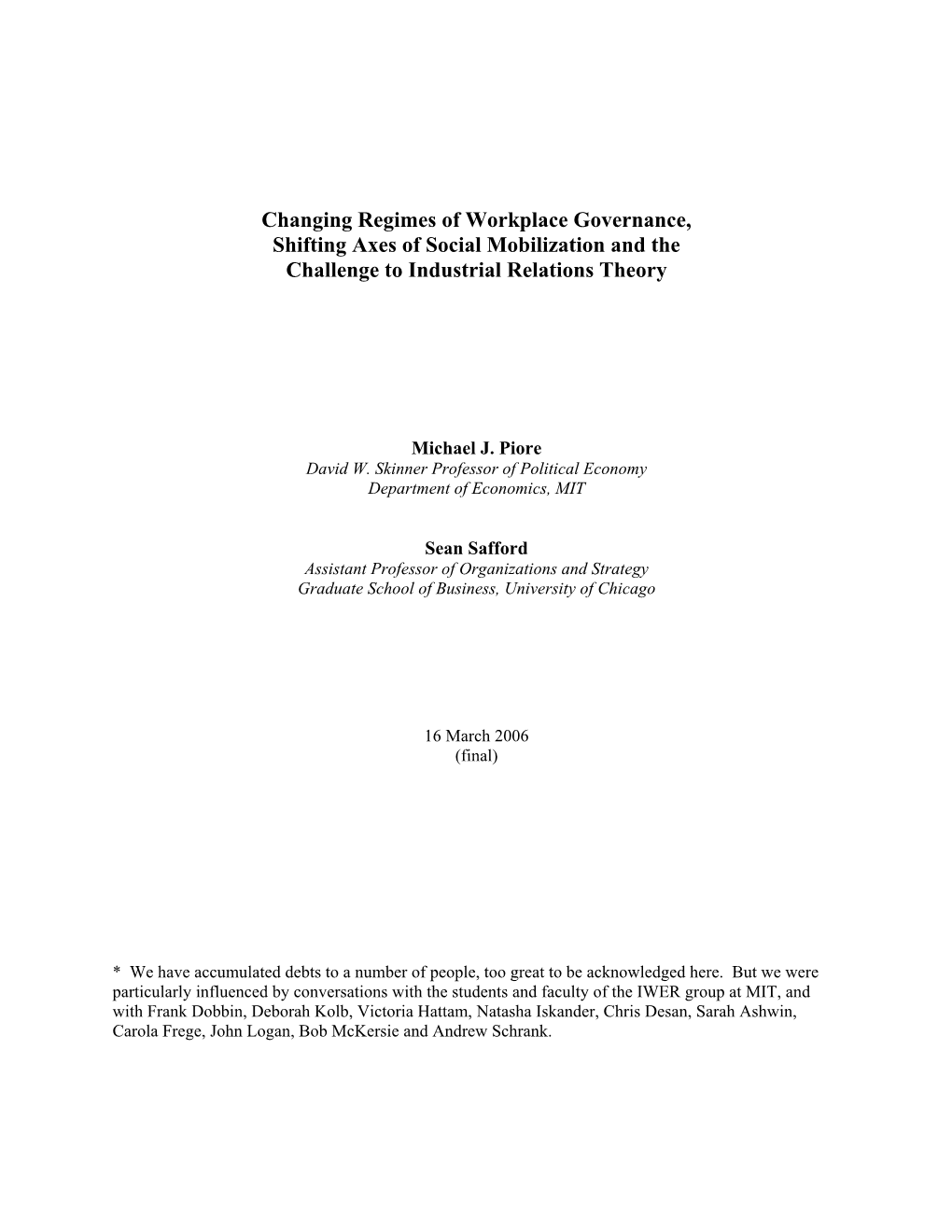 Shifting Axes of Social Mobilization and the Challenge to Industrial Relations Theory