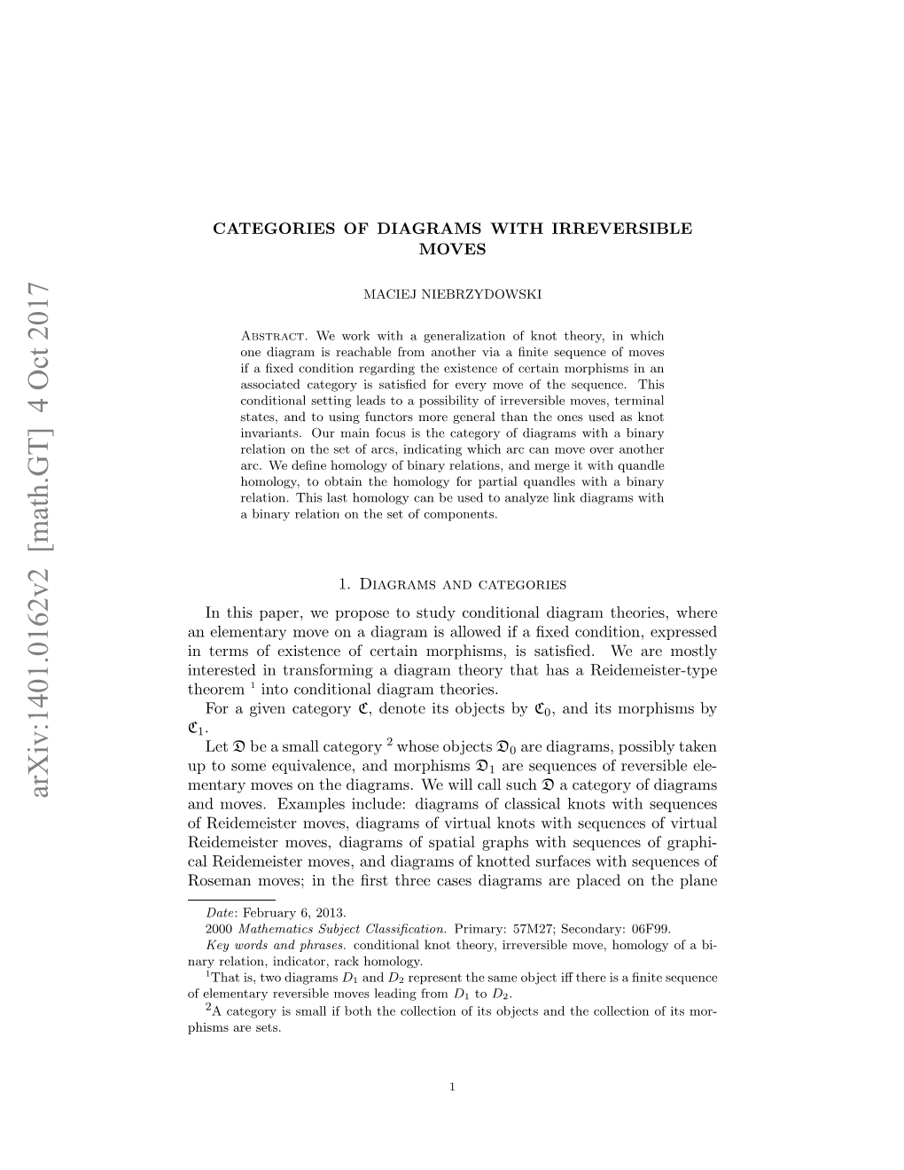 Categories of Diagrams with Irreversible Moves