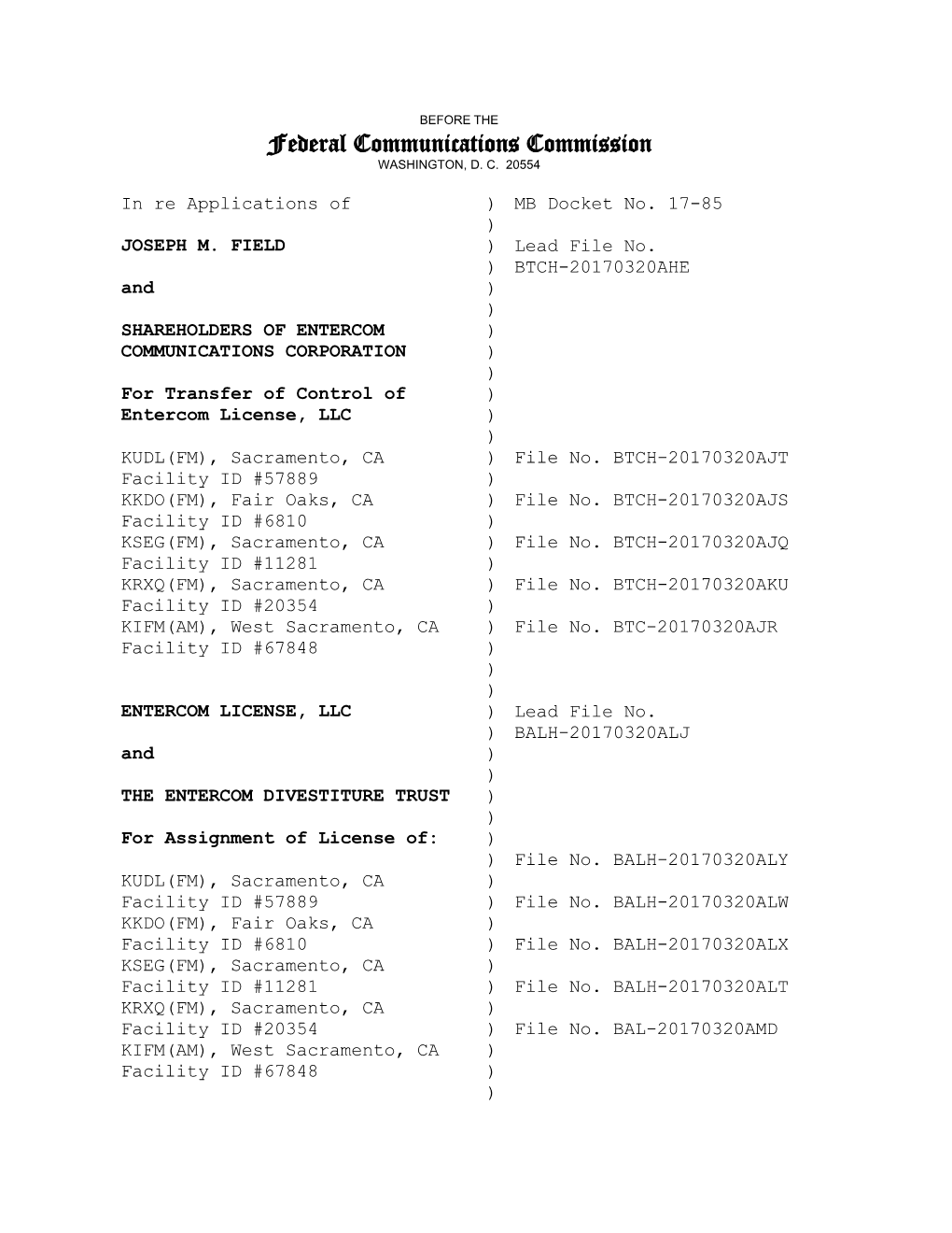 Federal Communications Commission WASHINGTON, D