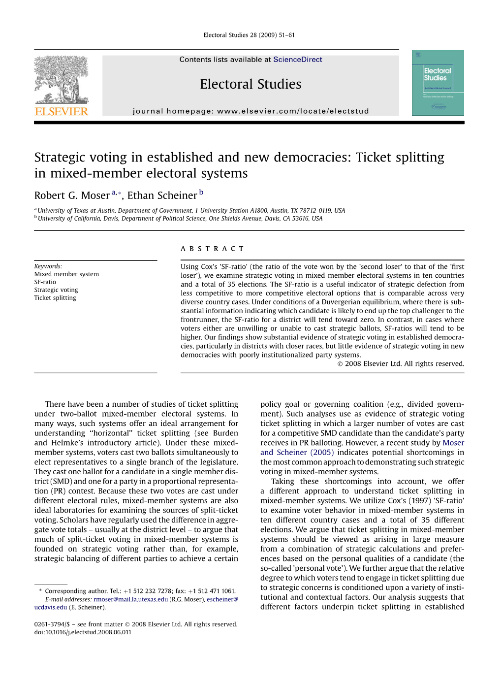 Strategic Voting in Established and New Democracies: Ticket Splitting in Mixed-Member Electoral Systems