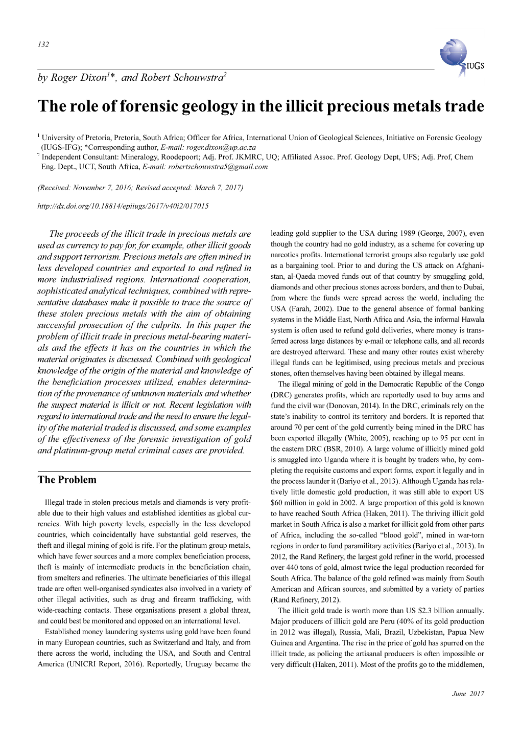 The Role of Forensic Geology in the Illicit Precious Metals Trade