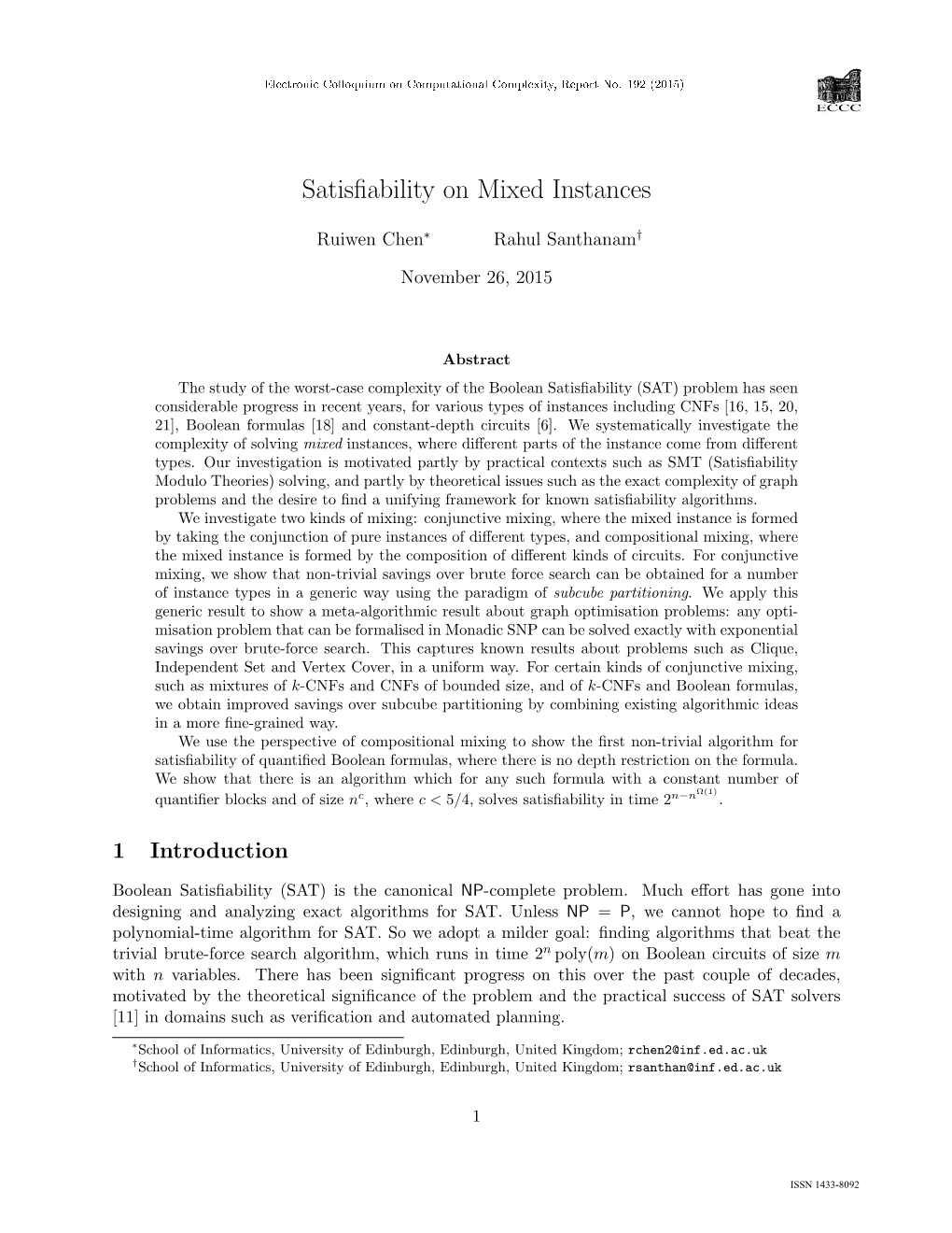 Satisfiability on Mixed Instances