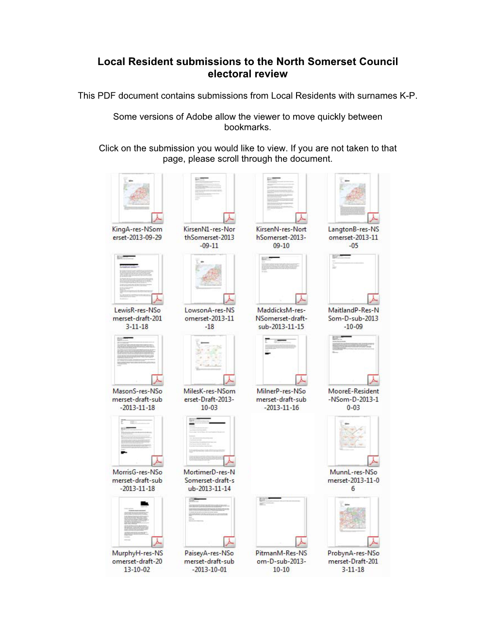 Local Resident Submissions to the North Somerset Council Electoral Review