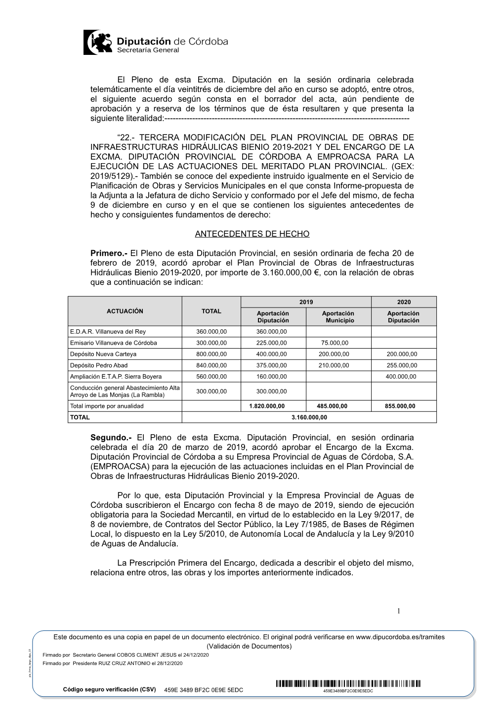 Acuerdo Pleno Modificación Del Plan Provincial