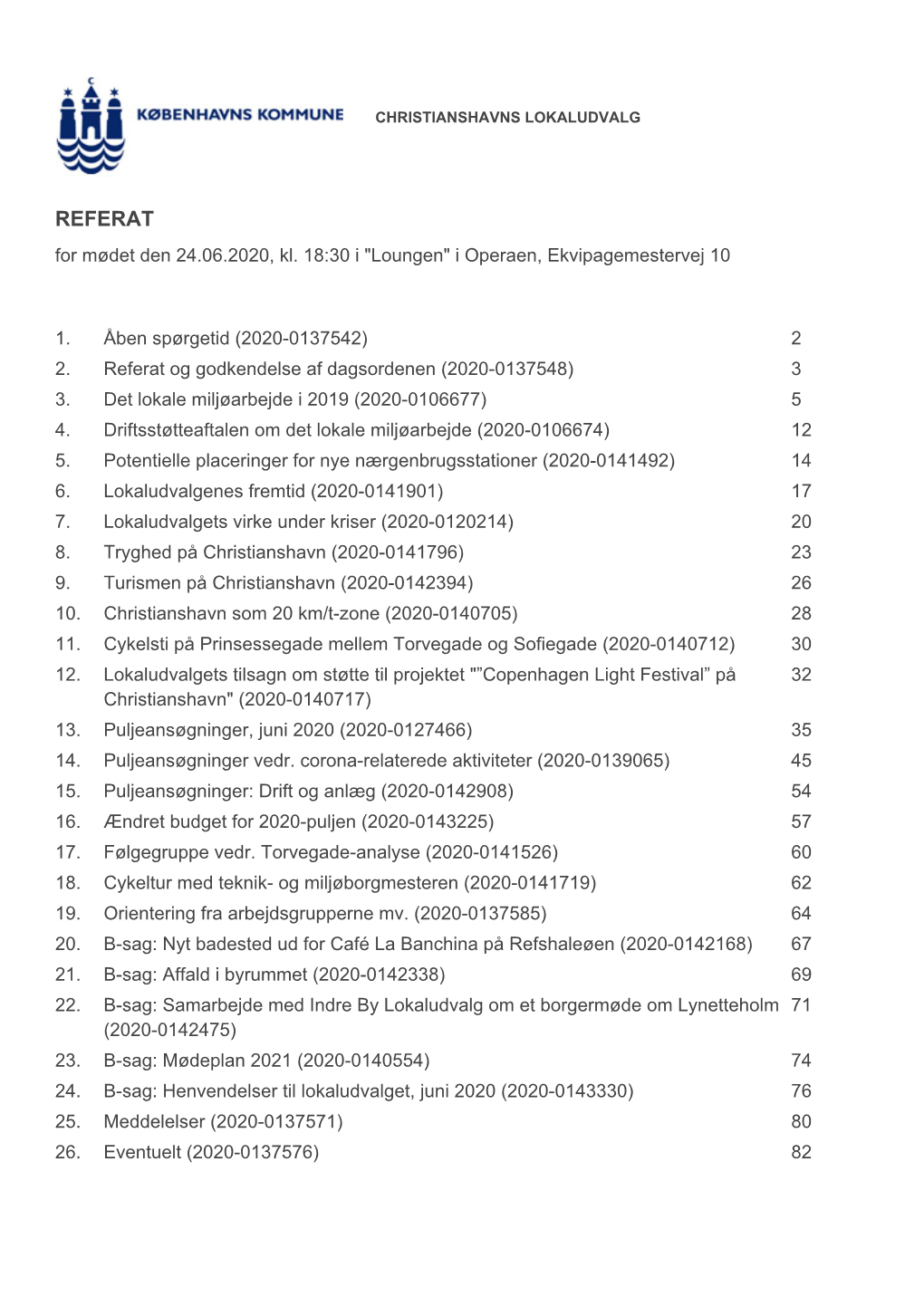 REFERAT for Mødet Den 24.06.2020, Kl