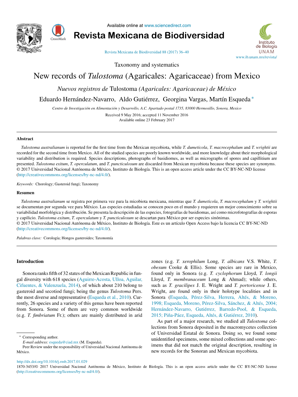 New Records of Tulostoma (Agaricales: Agaricaceae) from Mexico