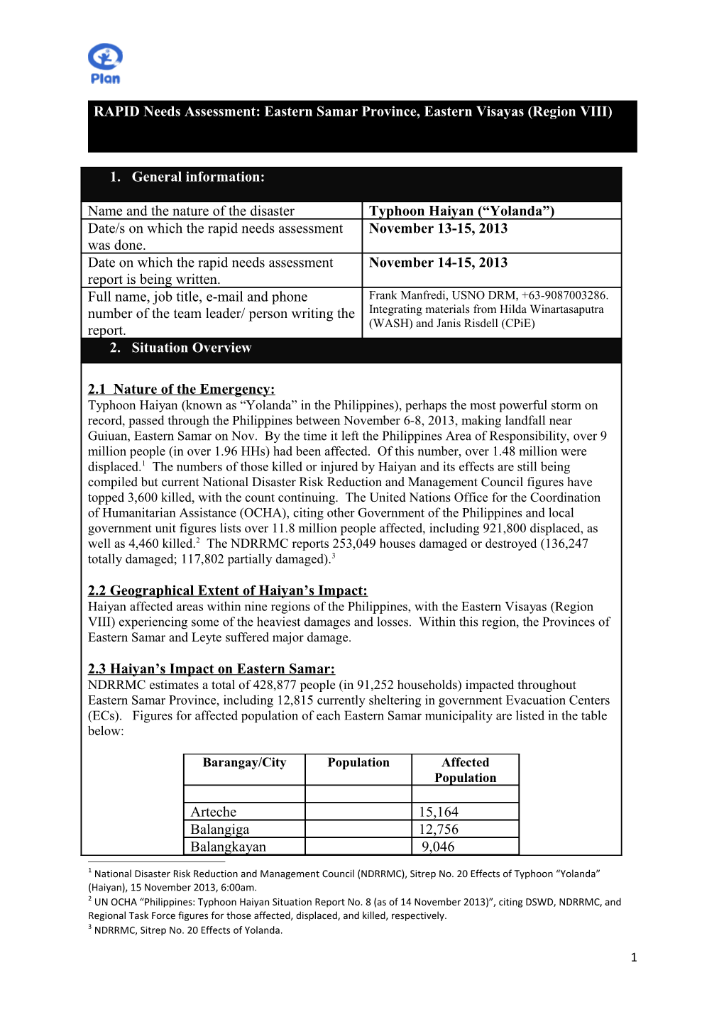 Rapid Needs Assessment- Plan's FORMAT to WRITE the REPORT - 31 July 2012 F