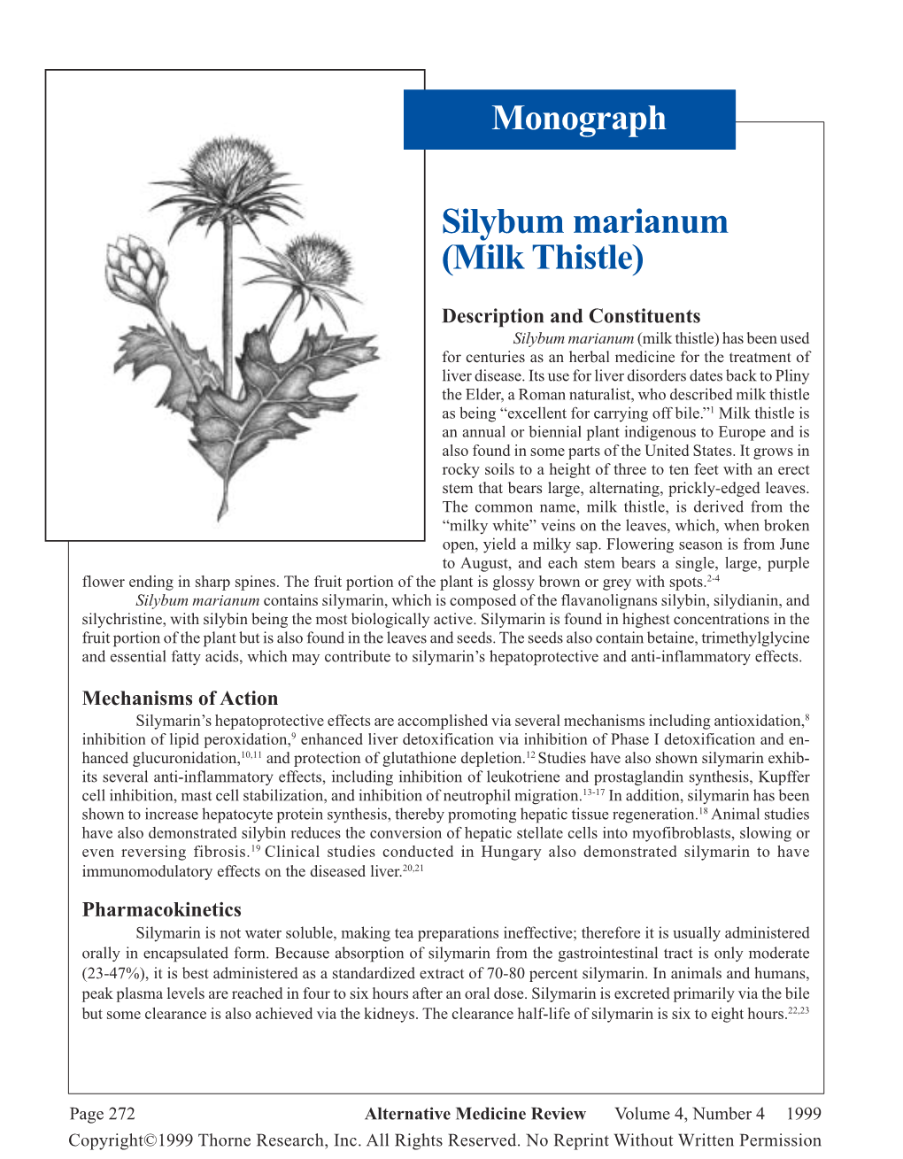 Silybum Marianum (Milk Thistle) Monograph