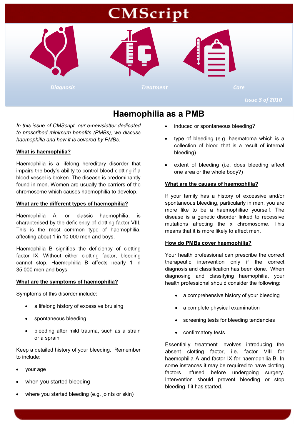 Haemophilia As a PMB