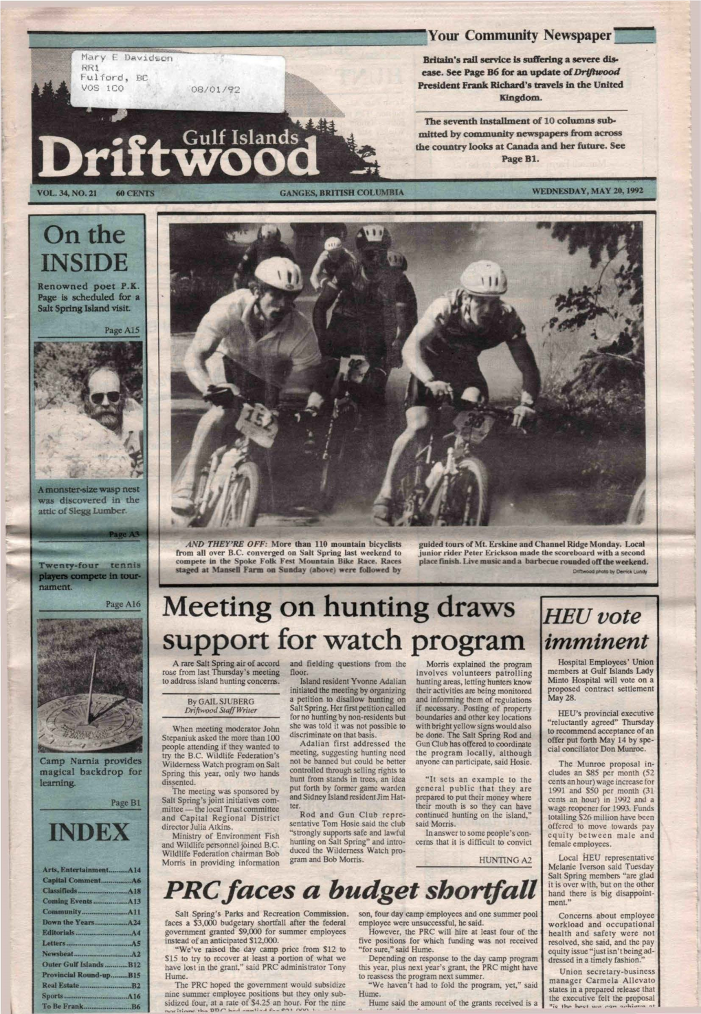 Driftwood -~Ul Ford, BC President Frank Richard's Travels in the United V*OS ICO 08/01/92 Kingdom