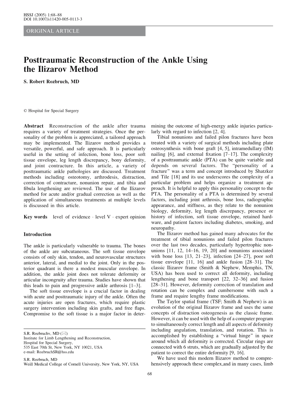 Posttraumatic Reconstruction of the Ankle Using the Ilizarov Method