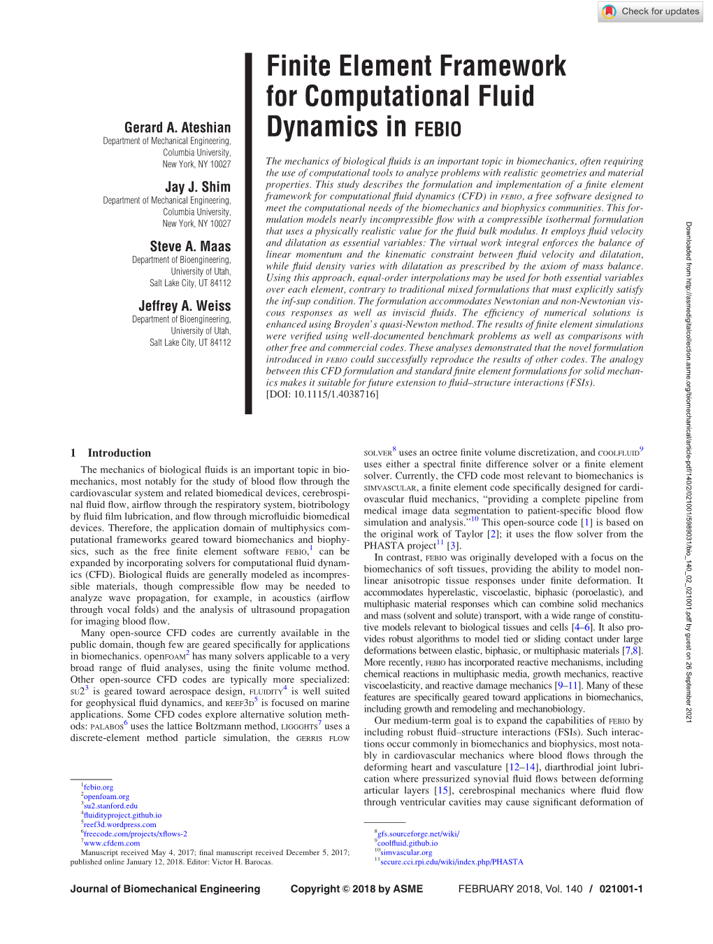 Finite Element Framework for Computational Fluid Dynamics In