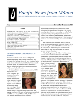 Pacific News from Mānoa NEWSLETTER of the CENTER for PACIFIC ISLANDS STUDIES, UNIVERSITY of HAWAI‘I