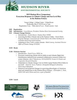 2019 Hudson River Symposium: Ecosystem Response to Climate Change and Sea-Level Rise in the Hudson Estuary