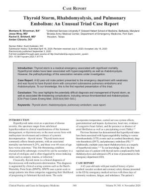 Thyroid Storm, Rhabdomyolysis, and Pulmonary Embolism: an Unusual Triad Case Report
