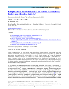 H-Diplo Article Review Forum 975 on Manela. “International Society As a Historical Subject.”