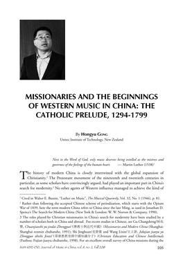 Missionaries and the Beginnings of Western Music in China: the Catholic Prelude, 1294-1799