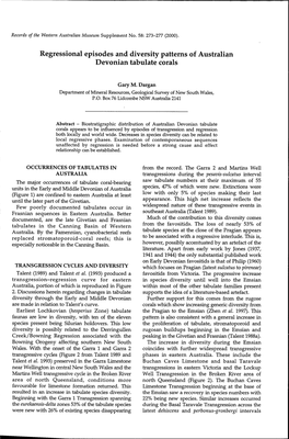 Regressional Episodes and Diversity Patterns of Australi~N Devonian Tabulate Corals