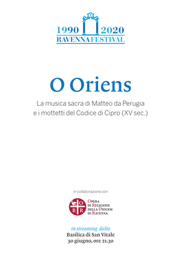 O Oriens La Musica Sacra Di Matteo Da Perugia E I Mottetti Del Codice Di Cipro (XV Sec.)