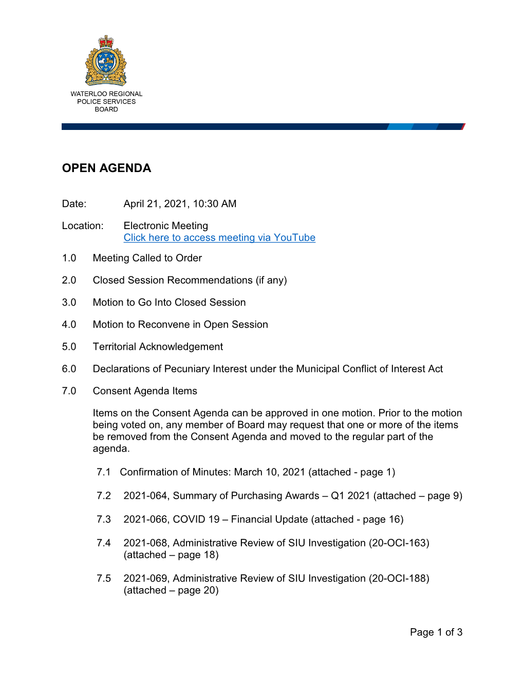 Police Services Board Re: Notice of the 2021 Annual General Meeting and Call for Resolutions (Attached – Page 35)
