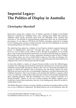 Imperial Legacy: the Politics of Display in Australia